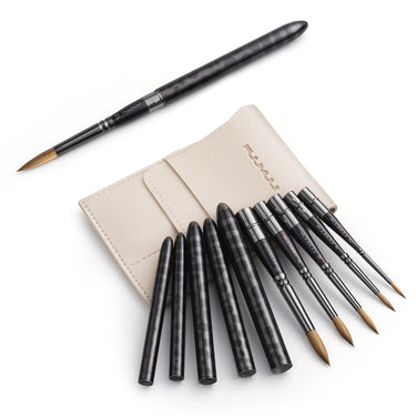 Fuumuui 6pcs Kolinsky sable travel watercolor brush set display.