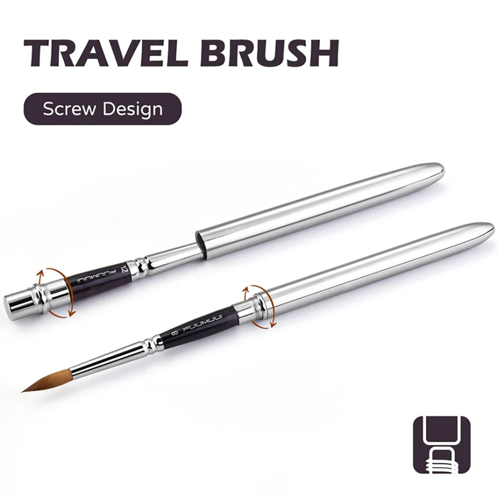 This travel brush with a screw-on design, ready for convenient storage on the go.