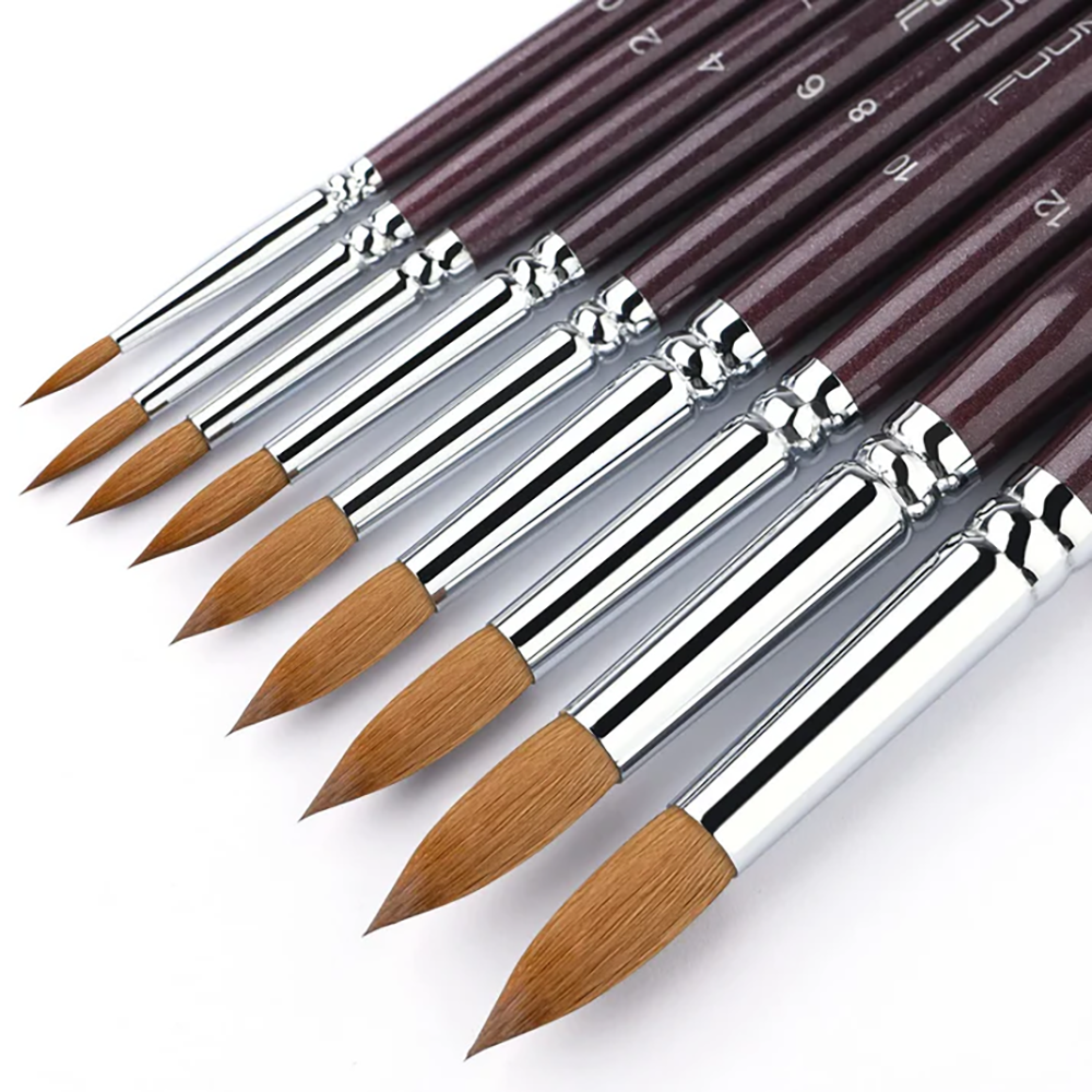 Fuumuui round sable watercolor brushes showing their rich, durable bristles and quality design.