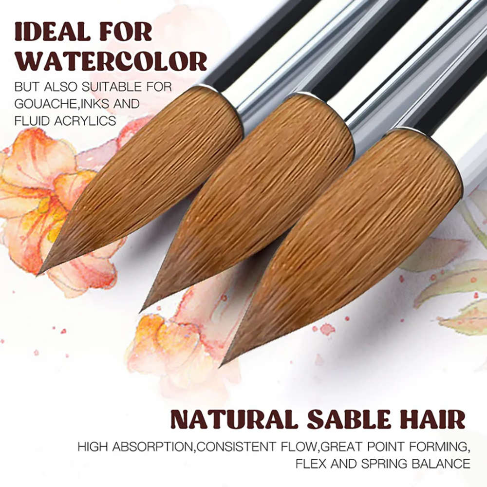 Fuumuui's "natural sable hair" brush tips, ideal for watercolor, gouache, inks, and fluid acrylics.