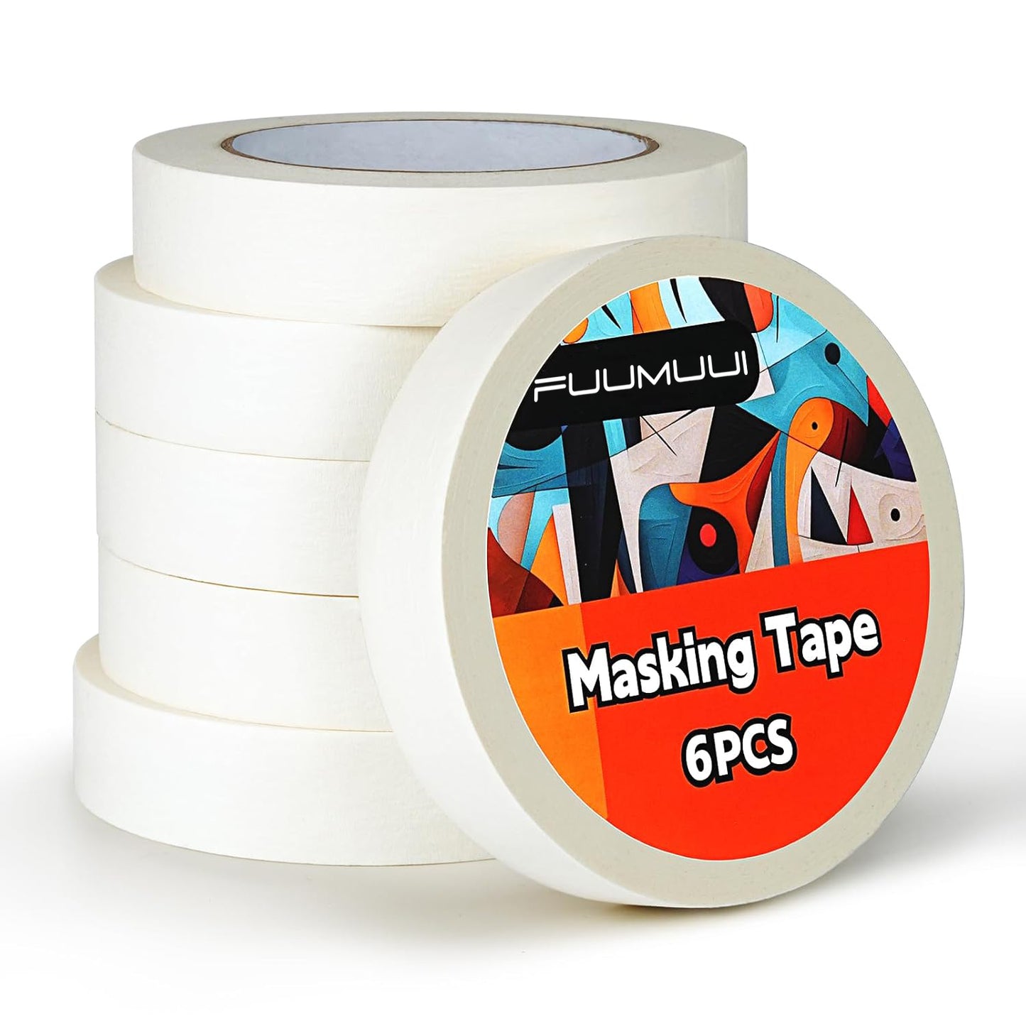 Fuumuui White Masking Tape - 6 Rolls Pack, 24mm x 50m Per Roll