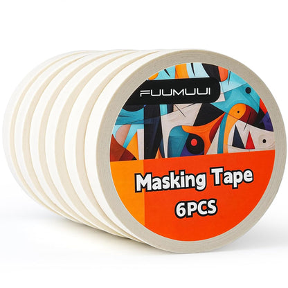 Fuumuui White Masking Tape - 6 Rolls Pack, 24mm x 50m Per Roll