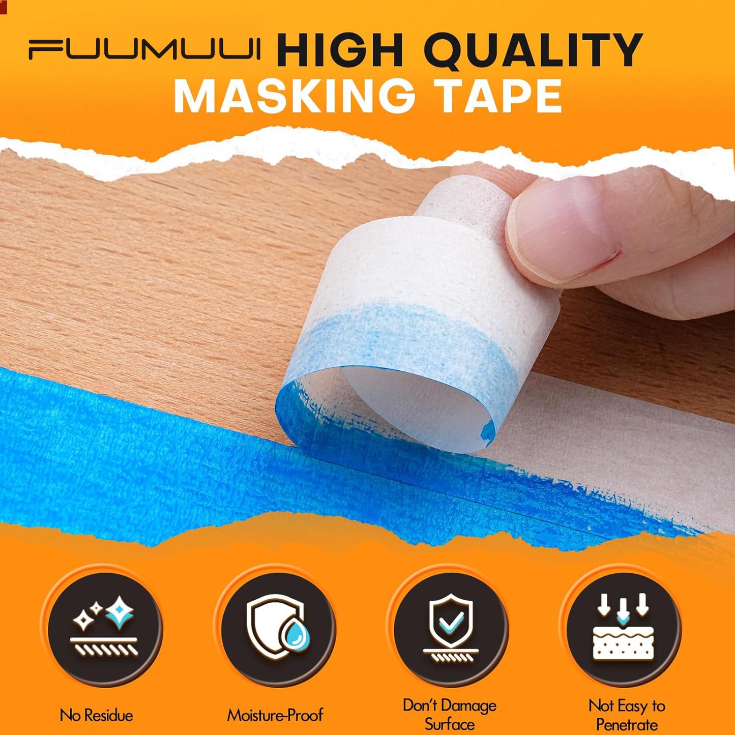 Fuumuui White Masking Tape - 6 Rolls Pack, 24mm x 50m Per Roll