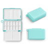 Fuumuui Portable Blue 12-Grid Watercolor Palette Box for Fuumuui Art Supplies, featuring a lid and 4 mixing areas, displayed open and closed.