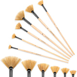 FUUMUUI Artist Fan Paint Brush Set of 6, Hog Bristle Natural Hair Anti-Shedding Brush Tips, Long Wooden Handle for Comfortable Holding, Great for Acrylic Watercolor Oil Painting