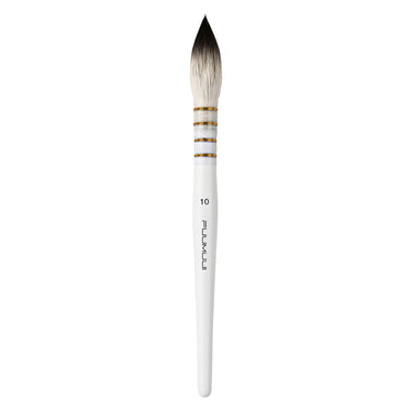 Fuumuui professional watercolor brush, size 10, with natural hair bristles and white handle.
