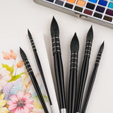 Fuumuui High Quality 6PCS Black Wood Handle Paint Brushes Squirrel Hair Mop Artist Paint Brush for Watercolor Painting