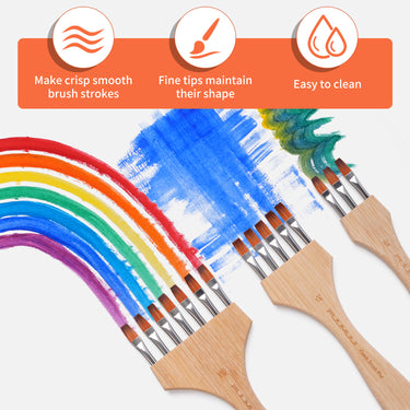 Pinceaux peignes à tête plate en nylon Fuumuui pour créer des œuvres d'art vibrantes et texturées, présentant des traits nets, une conservation de la forme de la pointe fine et un nettoyage facile pour des effets spéciaux en aquarelle, en acrylique et en gouache.