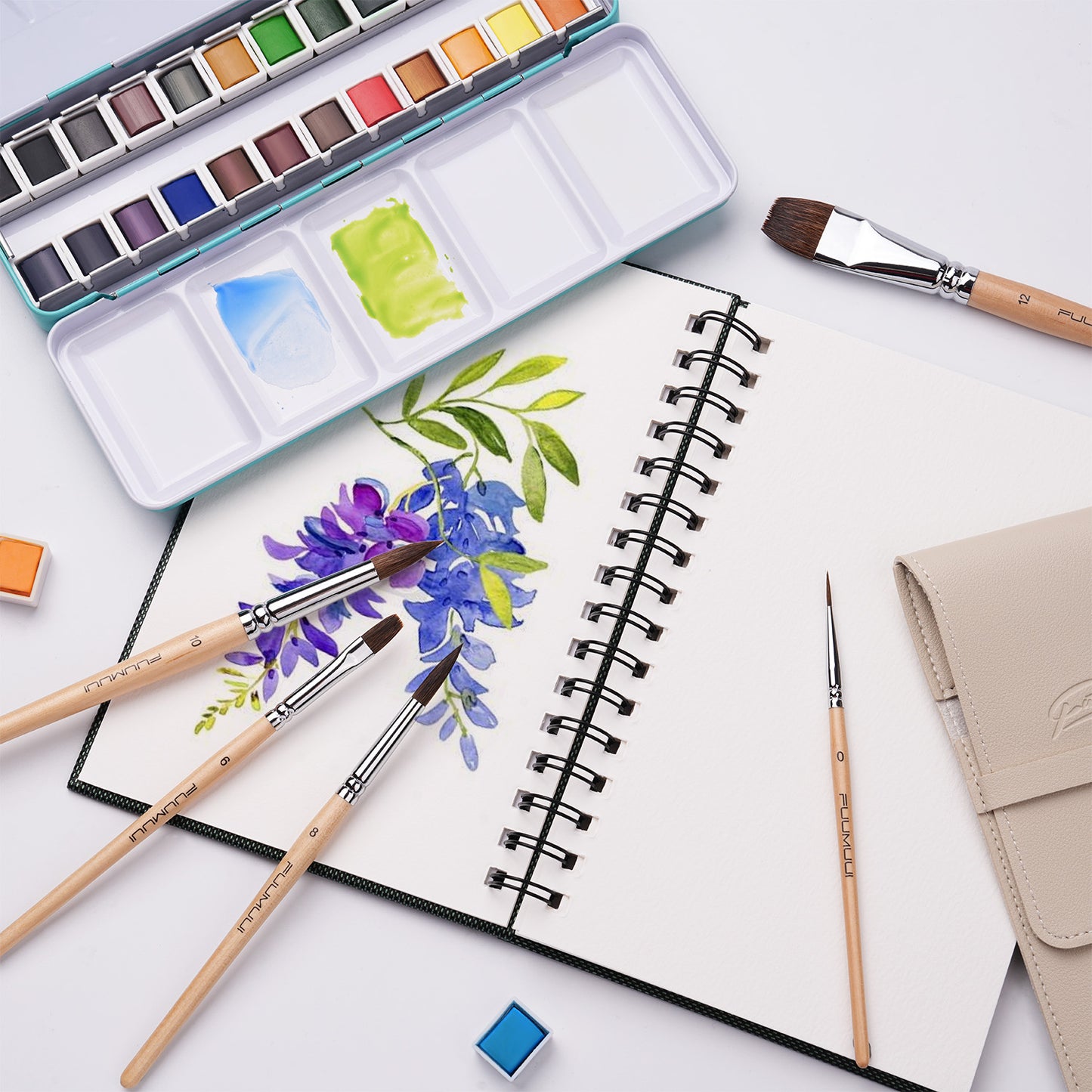 Fuumuui Portable Watercolor Travel Set – 24 Colors Palette, Watercolor Pad & Brush Kit