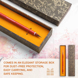 Pennello per acquerello in pelo di capra rosso FUUMUUI, realizzato a mano, con manico rosso, presentato in un'elegante scatola di immagazzinaggio a motivi per materiali artistici.