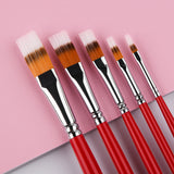 Fuumuui 5 Size Long Flat Brush Set Round Pointed Nylon Hair Wood Handle Oil Painting Acrylic Paint Brushes