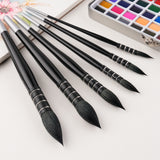 Fuumuui High Quality 6PCS Black Wood Handle Paint Brushes Squirrel Hair Mop Artist Paint Brush for Watercolor Painting