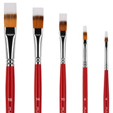 Fuumuui 5 Size Long Flat Brush Set Round Pointed Nylon Hair Wood Handle Oil Painting Acrylic Paint Brushes