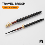 Fuumuui travel watercolor liner brush with screw design, shown assembled and disassembled for portable art supplies.