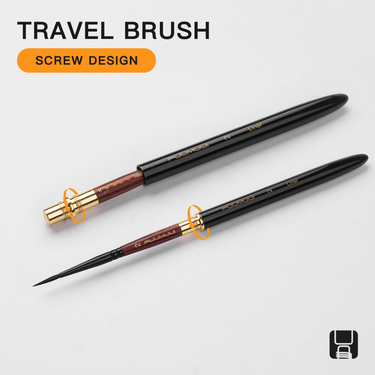 Fuumuui travel watercolor liner brush with screw design, shown assembled and disassembled for portable art supplies.