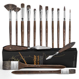 Fuumuui Art Supplies professional 15-piece natural badger hair oil paint brush set with various brush shapes and a palette knife, ideal for canvas and acrylic painting.