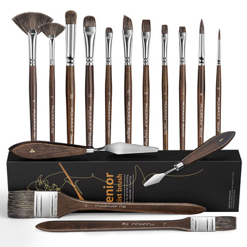 Fuumuui Art Supplies professionelles 15-teiliges Ölfarbenpinsel-Set aus natürlichem Dachshaar mit verschiedenen Pinselformen und einem Malmesser, ideal für Leinwand- und Acrylmalerei.