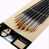 Fuumuui 9pcs Professional Nylon Hair Acrylic Brushes set, featuring various round pointed tips and black handles, displayed in high-quality packaging.