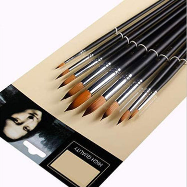 Fuumuui 9pcs Professional Nylon Hair Acrylic Brushes set, featuring various round pointed tips and black handles, displayed in high-quality packaging.