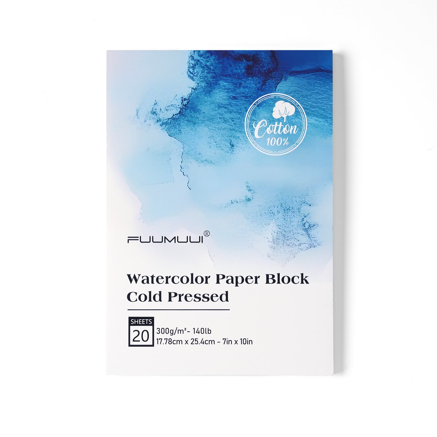 FUUMUUI 7x10” 100% Cotton Watercolor Pad – 20 Sheets, 300gsm, Cold Press, Gum-Bound on 4 Sides