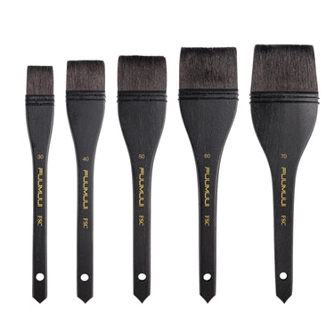 Fuumuui 5pcs Squirrel Hair Hake Flat Watercolor Brushes Set with Black Handles