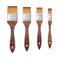 Fuumuui Versatile Flat Brush Set 4pcs (20/30/40/50mm) featuring Premium Synthetic Bristles and Wooden Handles.