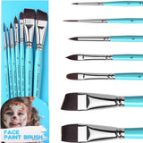 Fuumuui 7-teiliges Schmink- und Acrylmalpinsel-Set mit türkisfarbenen Griffen, mit Liner-, Detail-, Rund-, Katzenzungen-, Filbert-, Flach- und Winkelpinselformen.