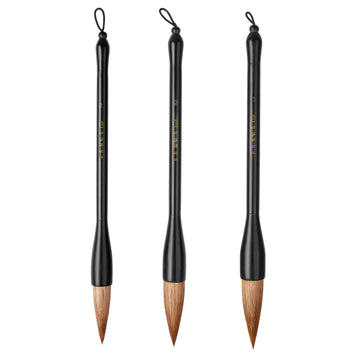 Set di 3 pennelli professionali per calligrafia di grandi dimensioni Fuumuui con manici neri e setole in pelo naturale, adatti per pittura ad acquerello e inchiostro.