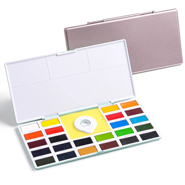 Fuumuui Portable 24-Color Transparent Solid Watercolor Paint with Pull-Ring Design