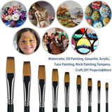 Fuumuui 9er-Set professioneller flacher Acrylpinsel mit Nylonhaar in verschiedenen Größen, ideal für Aquarell-, Öl-, Gouache-, Acryl-, Gesichts-, Fels-, Tempera-, Bastel- und DIY-Kunstprojekte, mit vielfältigen Kunstwerkanwendungen.
