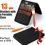 Fuumuui Set di 14 pennelli professionali in nylon per acrilico con vari tipi di pennello, una spatola arancione extra e una custodia nera portatile con cerniera, legati con un nastro rosso, perfetti come regalo.