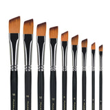 Fuumuui Ensemble de 9 pinceaux coudés professionnels en nylon pour peinture acrylique, affichant les tailles 0-16.