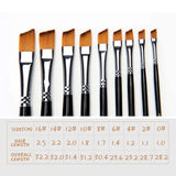 Fuumuui Ensemble de 9 pinceaux coudés professionnels en nylon pour peinture acrylique de différentes tailles, avec un tableau de tailles détaillé ci-dessous.