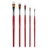 Fuumuui set di 5 pennelli professionali in nylon per colori acrilici con manici rossi, con setole piatte con punta bianca nelle dimensioni 16, 14, 10, 6 e 4.