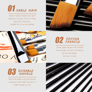 Fuumuui Ensemble de 9 pinceaux coudés professionnels en nylon pour peinture acrylique, mettant en évidence des poils semblables à de la zibeline, des viroles en cuivre et des manches en bois durables.