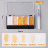 Set di colori ad acquerello metallici ad alte prestazioni FUUMUUI per artisti con 5 godet tra cui oro rosso, oro puro, oro giallo, oro chiaro, oro bianco, un pennello ad acqua e campioni di colore.