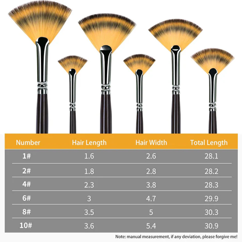 Fuumuui 6pcs Professional Nylon Hair Acrylic Brushes