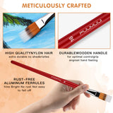 Pennello professionale in nylon per acrilico Fuumuui con resistente manico in legno rosso, ghiera in alluminio antiruggine e setole arancioni di alta qualit¨¤.