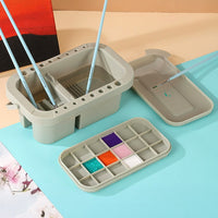 Fuumuui 3 Pack Multi-Use Paint Brush Tub, Paint Brush Washer, Cleaner and Holder, 18 Palette Wells, Lid for Indoor Outdoor Watercolor Oil Acrylic Gouache Painting