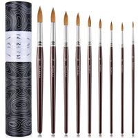 A professional Fuumuui 9-piece sable watercolor brush set with round tips and a portable black cylinder case.