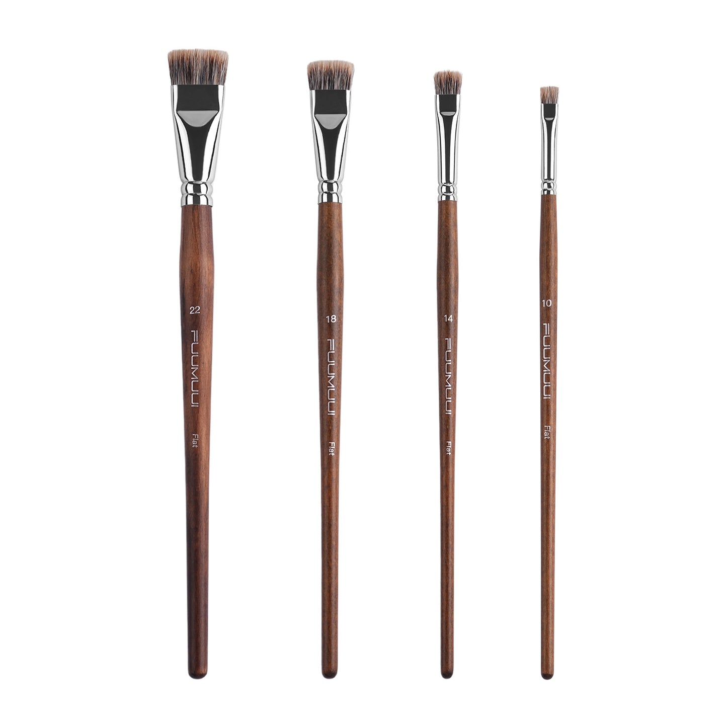 FUUMUUI 4pcs Badger Hair Flat Brush Set | Brown Wooden Handle for Acrylic & Oil Painting