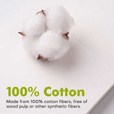Carta per acquerello pressata a freddo 100% cotone Fuumuui mostrata con una capsula di cotone, che evidenzia la sua qualit¨¤ di fibra superiore per i materiali artistici.