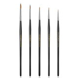 Fuumuui 5 professional Kolinsky sable detail brushes set with varying tip sizes.