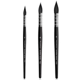 Set di 3 pennelli per acquerello Fuumuui con pennelli in pelo di scoiattolo sintetico di alta qualit¨¤ nelle misure n. 2, n. 6, n. 8, con manici neri e ghiere argentate, per un flusso di colore fluido e un controllo preciso.