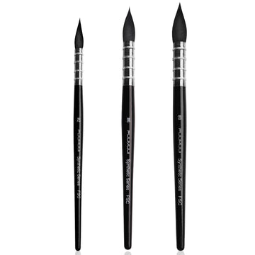 Ensemble de 3 pinceaux aquarelle Fuumuui comprenant des pinceaux en poils d'écureuil synthétiques de qualité supérieure dans les tailles #2, #6, #8, avec des manches noirs et des viroles argentées, pour un flux de couleur lisse et un contrôle précis.
