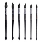 Ensemble de 6 pinceaux aquarelle professionnels Fuumuui avec manches noirs imprimés, viroles argentées et poils d'écureuil pour fournitures d'art.