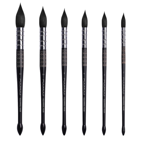 Fuumuui 6Pcs Professional Watercolor Brush with Printed Barrels