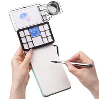 Fuumuui On-The-Go Watercolor Travel Kit - Dual-Tip Travel Brush, Palette, Sketchbook, Palette Cup and Clip