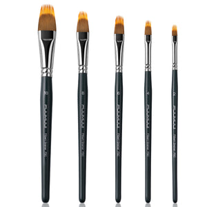 Fuumuui art supplies: A 5-piece set of dual-layer synthetic Filbert Grainer paint brushes for watercolor and acrylic, including sizes 10, 8, 6, 4, and 2.