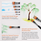 Design unico con setole divise del pennello a pettine piatto, utilizzato per creare texture naturali come erba e foglie di salice.